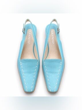 FRANCO SORTO Slingback Heels Leather Square Toe Vintage Blue